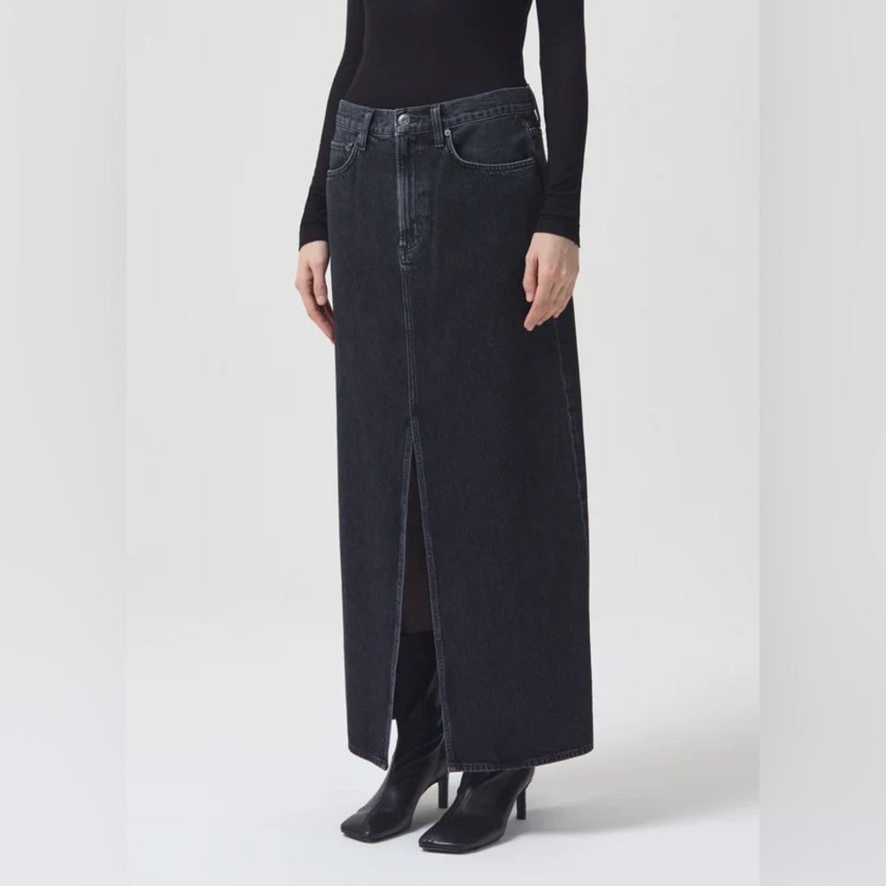 AGOLDE Leif Low Slung Jean Skirt Spider Black Denim Casual Women’s Size 25 - Picture 2 of 14